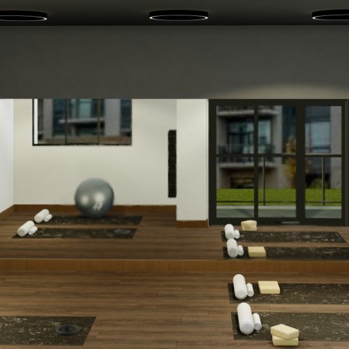 Rendering of the yoga studio at The Bevel apartment building in Waterloo