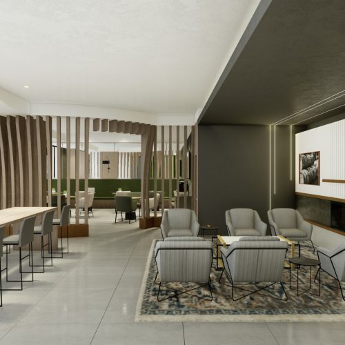 Rendering of the lobby at The Bevel apartment in Waterloo