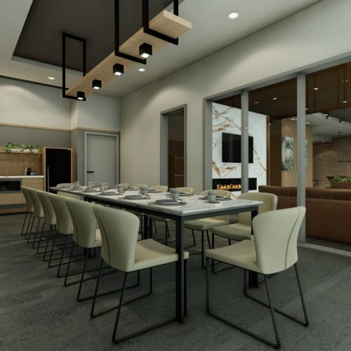 Rendering of the dining room at The Grand Trios apartment building for rent in Guelph