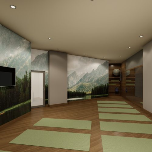 Rendering of the yoga studio at the Grand Trios apartment building for rent in Guelph